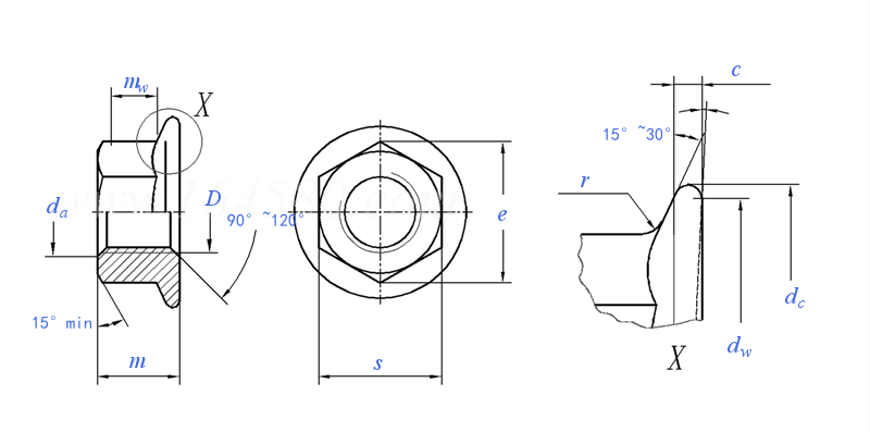 Hex Flange Nut technical drawing