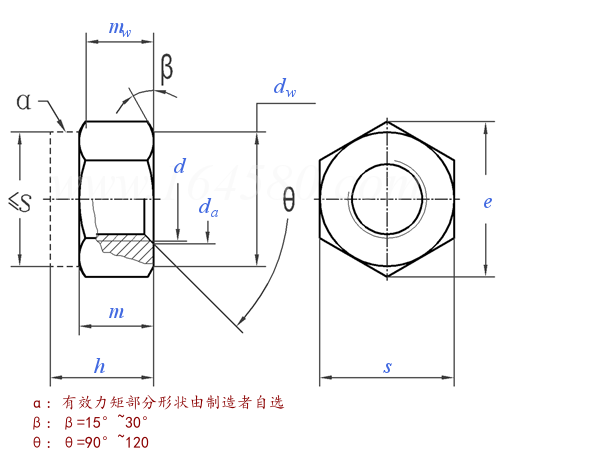 Nyloc Nut technical drawing
