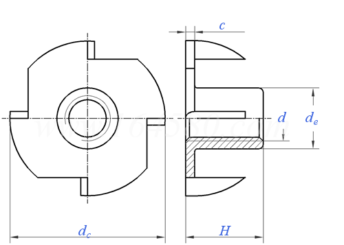 Tee Nut technical drawing